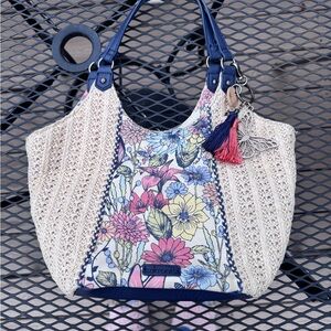 Sakroots Cream and Navy Floral Tote